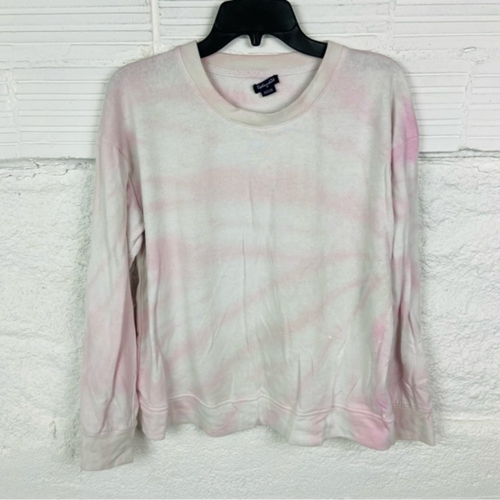 SPLENDID pink & white tie dye fleece comfy crewneck size medium